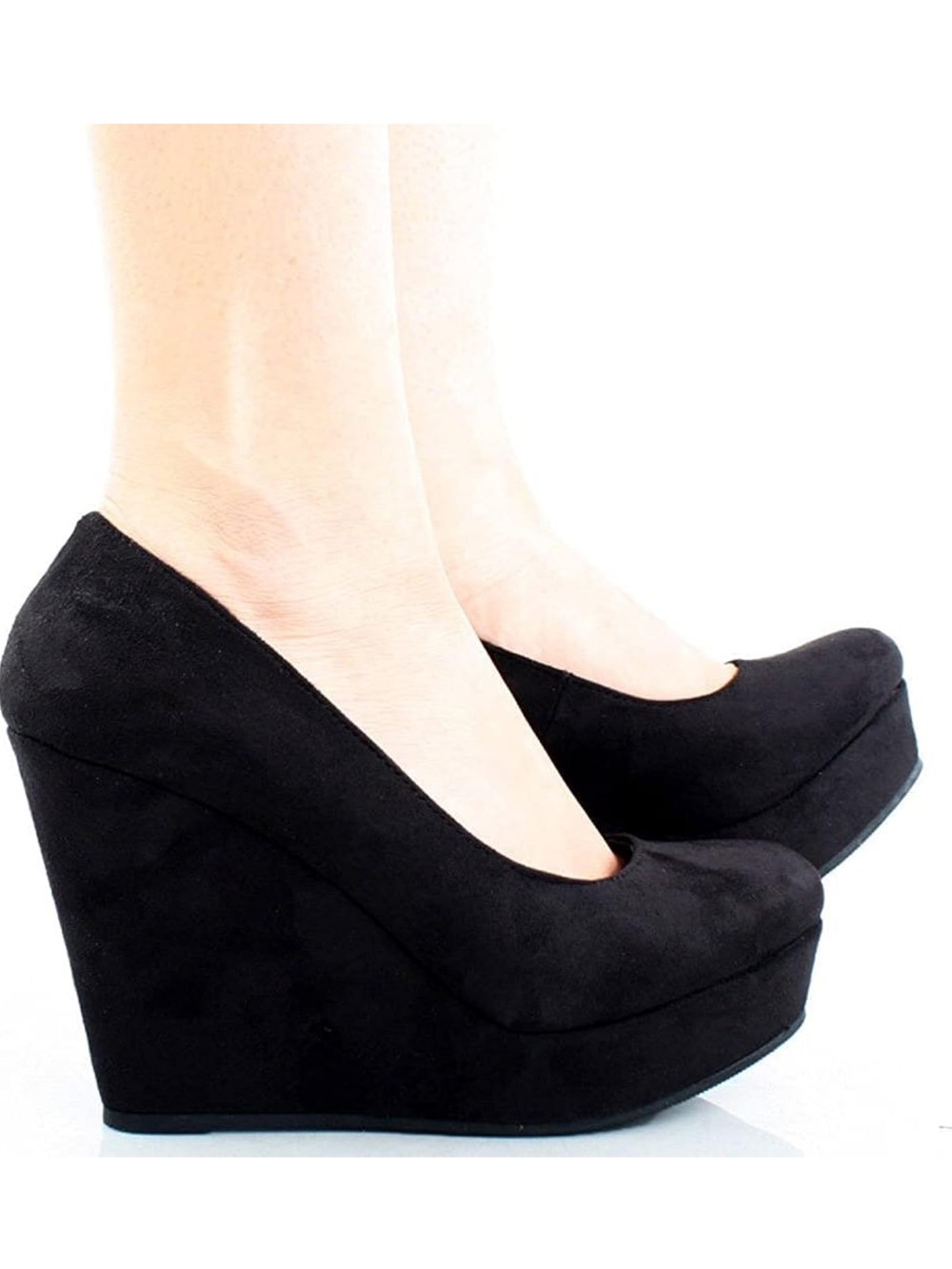 🔴 FERGALICIOUS Classic Black Suede Wedge Pumps - Women's
